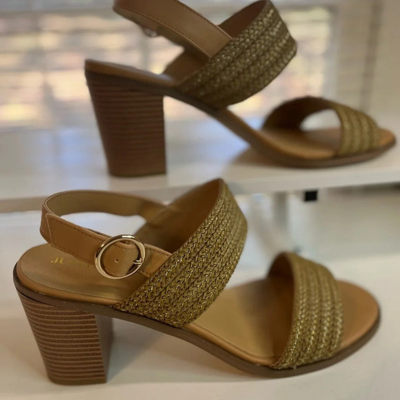 JustFab Women Ishla Blocked Heeled Sandals size 11 gently used color natural - Picture 9 of 15